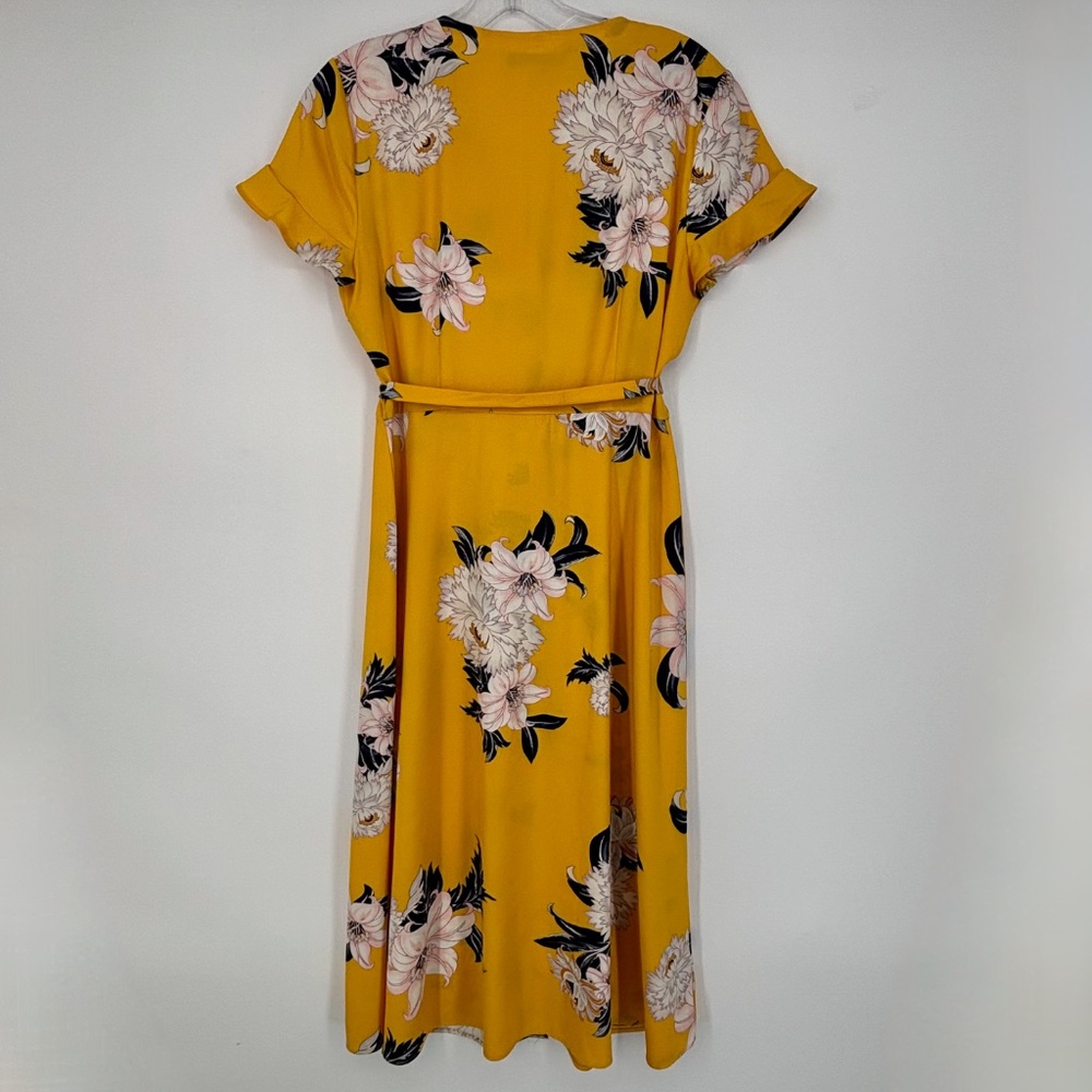 Loft Petites Womens 4P Button Front Maxi Shirt Dress Yellow Floral Belt Short Sl - Picture 5 of 9